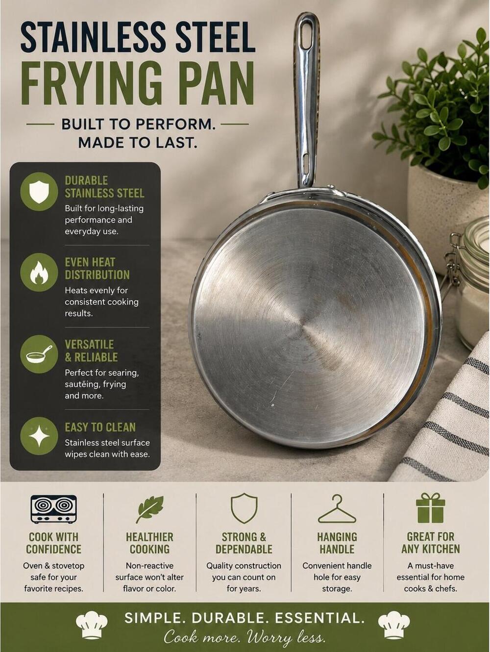 Stainless Steel Frying Pan – Durable Everyday Cooking Skillet emeril lagasse